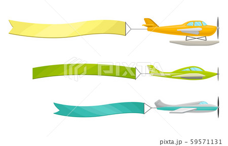 Set of airplanes with ribbons. Vector illustration on a white background. 59571131