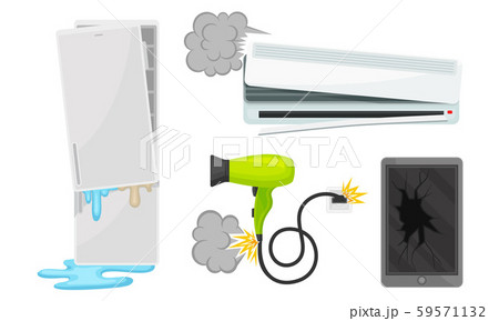 Set of broken household appliances. Vector illustration on a white background. 59571132