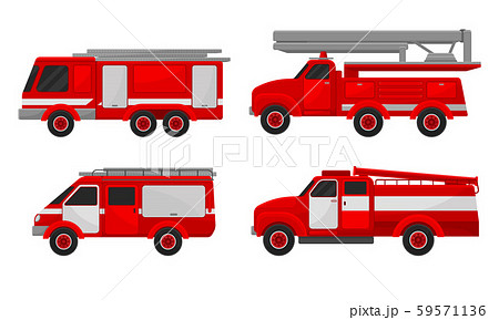 Set of red fire engines. Vector illustration on a white background. 59571136