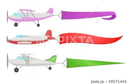 Airplanes with long flags. Vector illustration on a white background. Airplanes with long flags. Vector illustration on a white background. 59571443