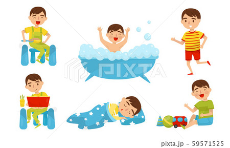 Boys day routine. Vector illustration on a white background. Boys day routine. Vector illustration on a white background. 59571525