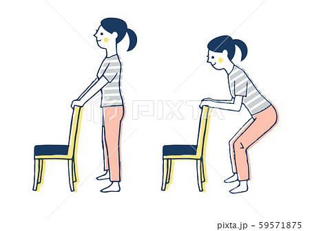 椅子を使ったスクワットをする女性のイラスト素材