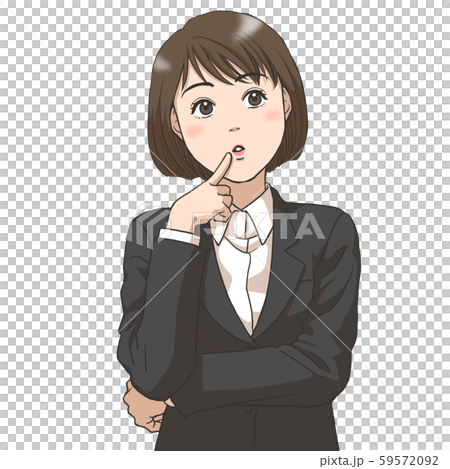 考え事をするスーツの女性のイラスト素材