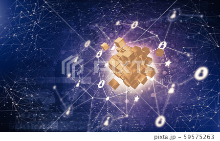 Concept of Internet and networking with digital cube figure on dark background 59575263
