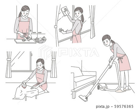 家事1 料理 窓拭き アイロンがけ 掃除機のイラスト素材