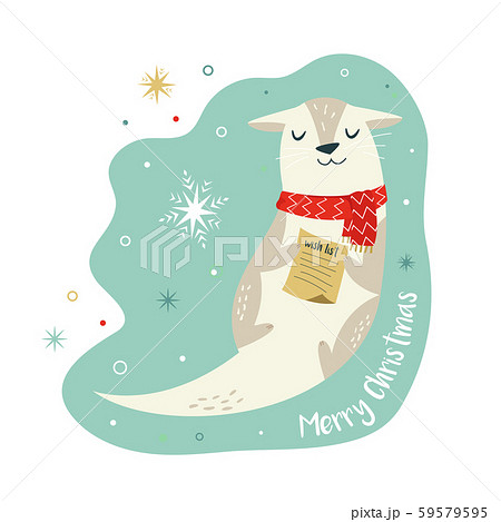 Christmas vintage card with cute holiday otter Christmas vintage card with cute holiday otter 59579595