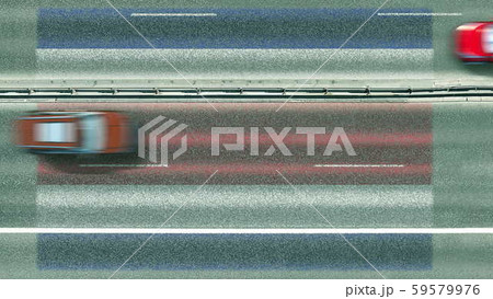 Aerial top down view of cars and flag of Costa Rica on the road. Traveling related conceptual 3D 59579976