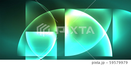 Techno glowing glass geometric shapes vector background, futuristic dark template with neon light 59579979