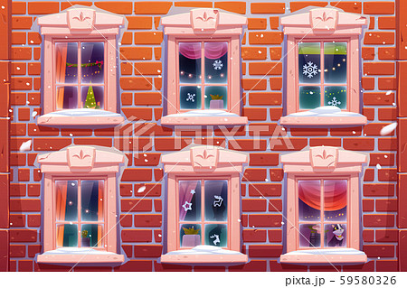 Windows with Christmas and New Year decoration 59580326