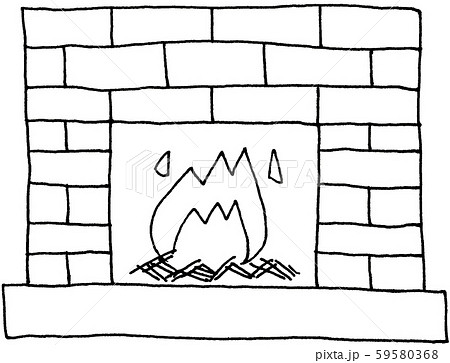 暖炉 落書き風 手描き アナログイラスト 線画 のイラスト素材