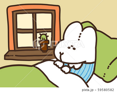 起床した白うさぎのイラスト素材