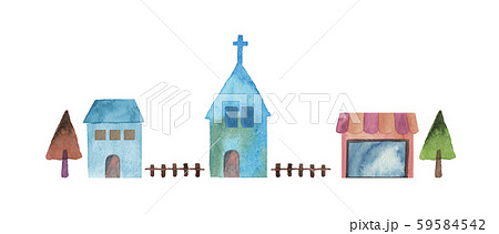 水彩 家と教会のイラスト素材