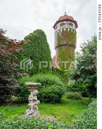 The Water tower and the adjoining rotundal building of the water-and-mud baths. It was built in Rauschen (now Svetlogorsk) 59584588