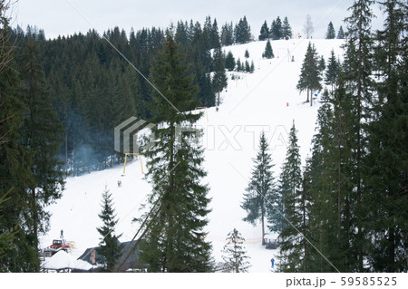 Beautiful winter landscape and ski tracks of 59585525