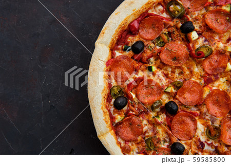 Close up view of pizza sicilian with salami, 59585800
