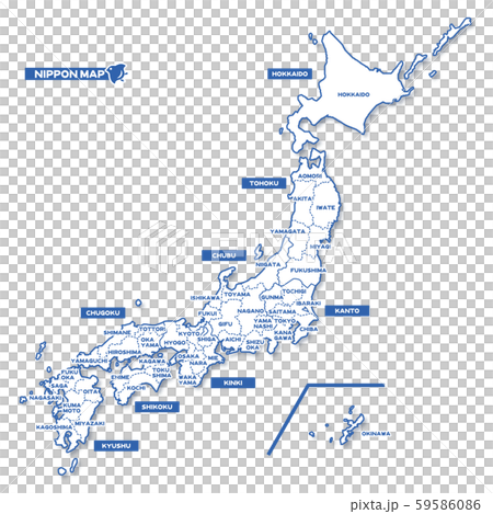 ニホン地図 シンプル白地図 都道府県名 英語 のイラスト素材