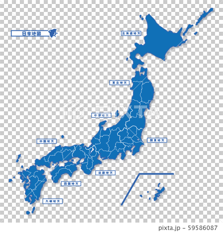 ニホン地図 シンプル青 無地 のイラスト素材