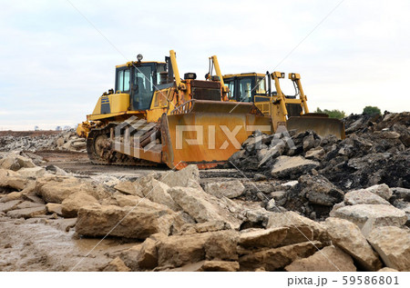 Track-type bulldozer, earth-moving equipment. Track-type bulldozer, earth-moving equipment. 59586801