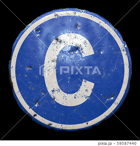 Public road sign in blue color with a capitol white letter C in the center isolated black background Public road sign in blue color with a capitol white letter C in the center isolated black background 59587440