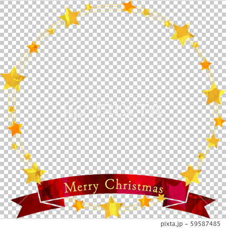 星 フレーム サークル リボン イラスト 切り絵風 クリスマス リース Starのイラスト素材