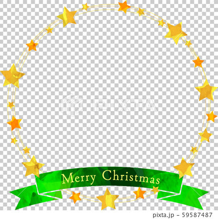 星 フレーム サークル リボン イラスト 切り絵風 クリスマス リース Starのイラスト素材