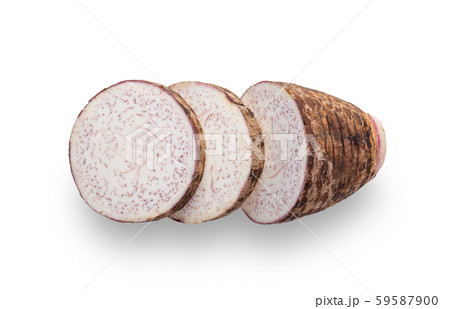 Taro Sliced isolated on white background. top view 59587900