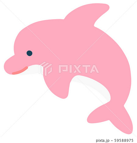 シンプルで可愛いピンク色のイルカのイラスト アウトラインなしのイラスト素材