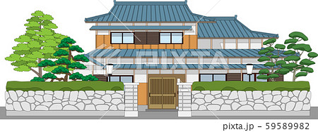 塀付和風家屋35縁取りありのイラスト素材 5959