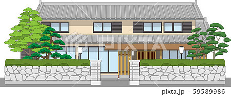塀付和風家屋31縁取りありのイラスト素材