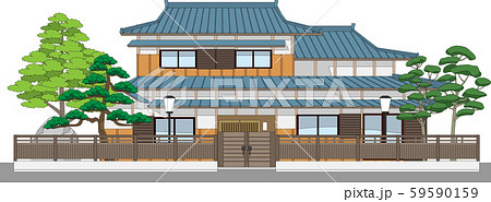 塀付和風家屋11縁取りありのイラスト素材
