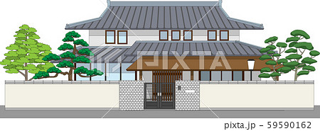 塀付和風家屋8縁取りありのイラスト素材