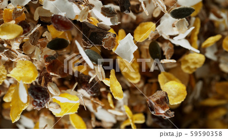 Freeze motion of flying group of cereal breakfast 59590358