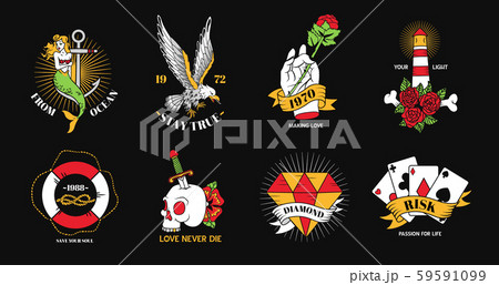 Tattoo Black Background Set  59591099