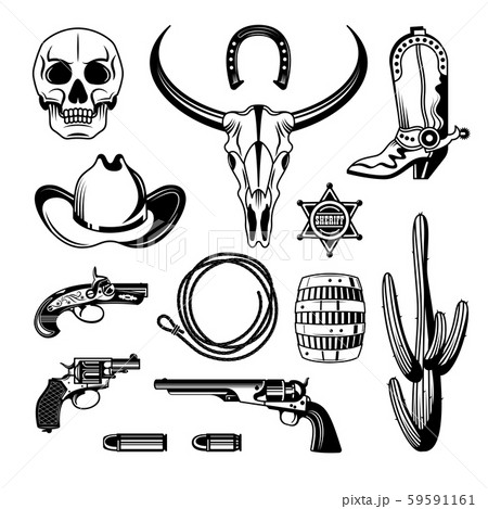 Cowboy Emblem Monochrome Vintage Icon Setのイラスト素材