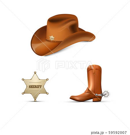 Cowboy S Leather Hat And Boots With Spurs のイラスト素材
