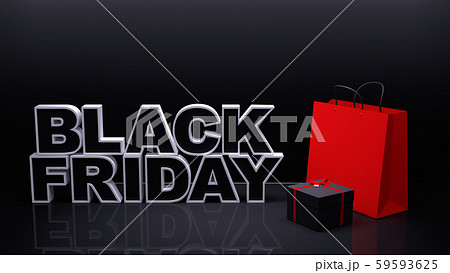 ラックフライデーセールコンセプト 暗い背景に立体的な"BLACK FRIDAY"の文字と商品 59593625
