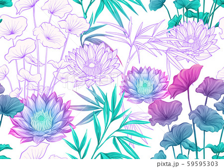 Tropical plants and flowers. Seamless pattern 59595303