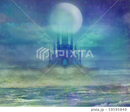 landscape with old castle and moon 59595849