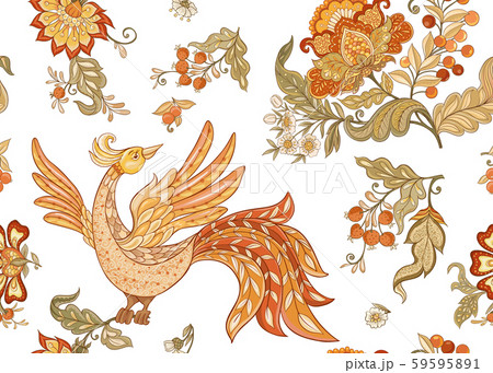 Fantasy floral seamless pattern in jacobean embroidery style Fantasy floral seamless pattern in jacobean embroidery style 59595891