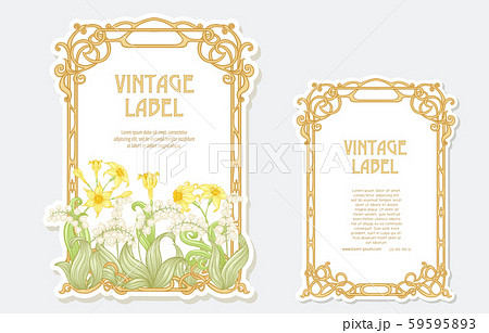 Narcissus, lily of the valley. Set of two labels. 59595893