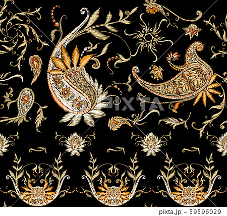 Pattern with traditional paisley. Floral vector 59596029