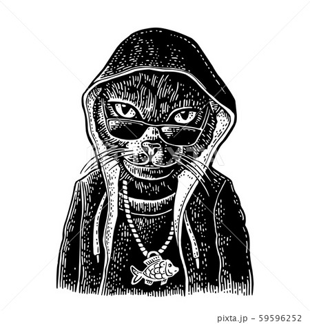 Cat Rapper Dressed In The Hoodie Necklace Withのイラスト素材