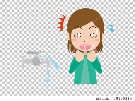 水漏れ 故障 水道 漏水 驚く 女性 水漏れ 故障 水道 漏水 驚く 女性 59599319