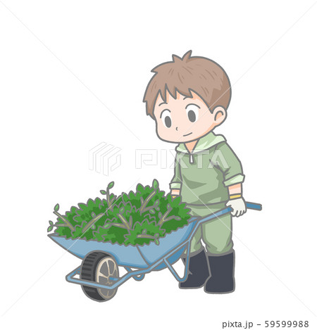 一輪車を押す男性のイラストのイラスト素材