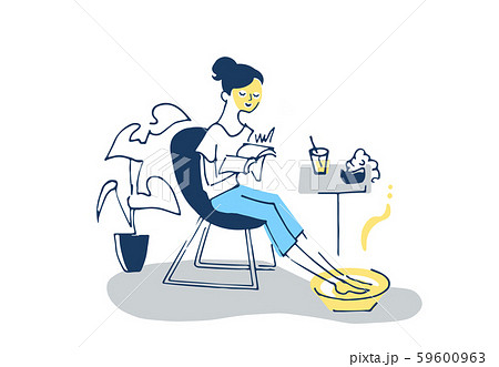 リラックスタイム パックと足湯をする女性のイラスト素材