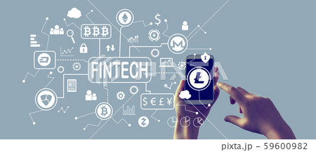 Cryptocurrency fintech theme with smartphone Cryptocurrency fintech theme with smartphone 59600982