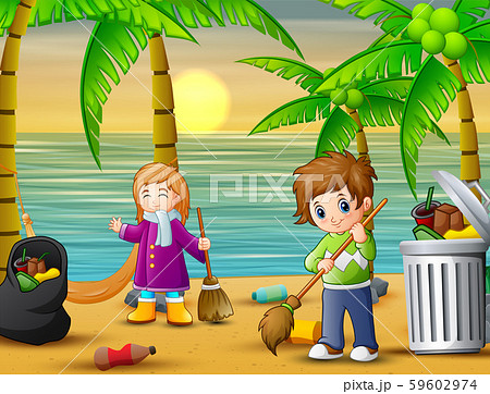 A couple cleaning the beach 59602974