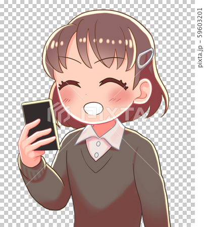 少女　スマホ　驚いている 59603201