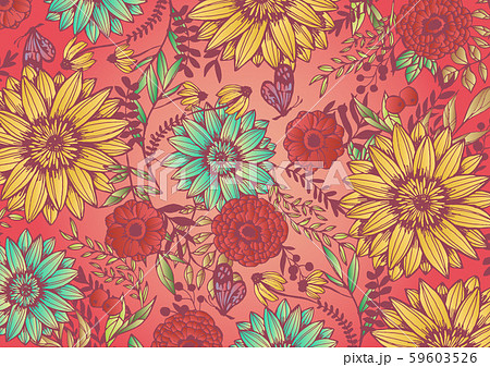 花柄の背景素材 レトロ ポップ 手書きイラスト ピンクのイラスト素材 59603526 Pixta