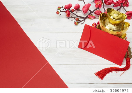 Chinese New Year decoration on wooden background 59604972
